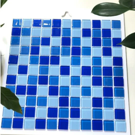 1m2 Gạch hồ bơi Mosaic Thủy tinh trộn 3 màu xanh 25x25mm MST25029