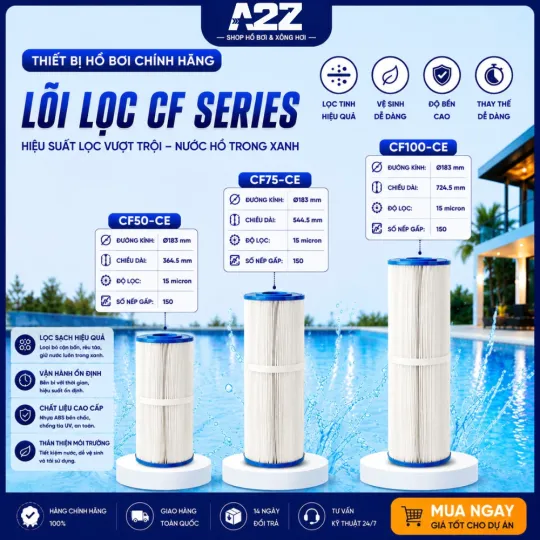 Lõi lọc cột lọc giấy dòng CF Emaux, Lõi lọc giấy Emaux, Lọc lọc bình lọc hồ bơi - CF150