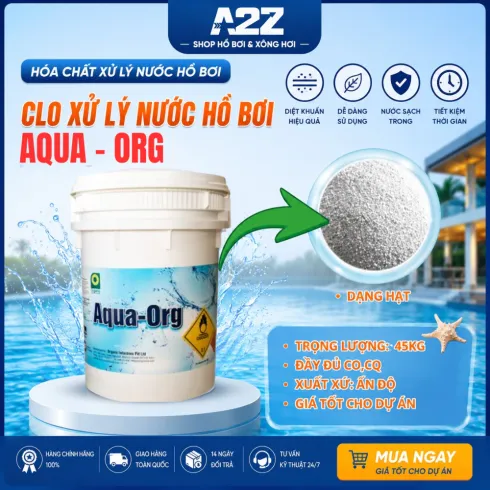 [CLO HỒ BƠI 70%] Thùng 45kg Clo Aqua-Org - Ấn độ ,clo xử lý nước, rong rêu, diệt khuẩn.