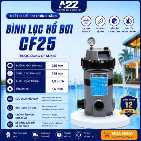 Cột lọc giấy hồ bơi Cartridge dòng CF thương hiệu Emaux, Bình lọc giấy hồ bơi, bình lọc bể bơi - CF25-5.5 m3/h