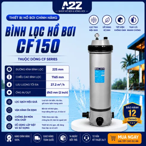 Cột lọc giấy hồ bơi Cartridge dòng CF thương hiệu Emaux, Bình lọc giấy hồ bơi, bình lọc bể bơi - CF150- 33.4m3/h