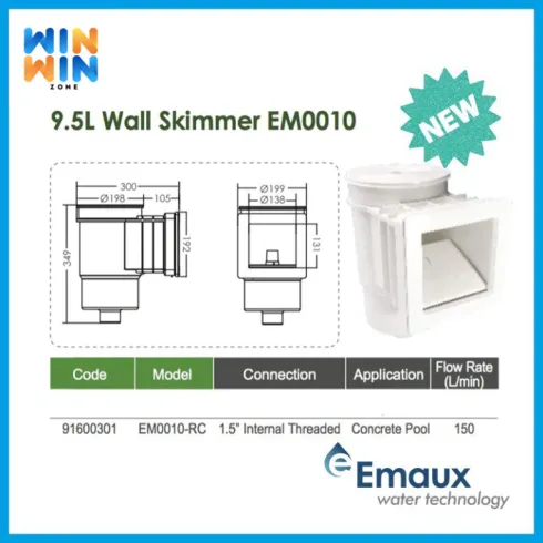 Hộp thu nước mặt hồ bơi Emaux EM0010-RC, Skimmer bể bơi, Thu nước mặt bể bơi