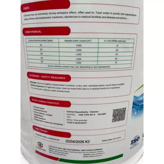 MỚI VỀ-[CLO HỒ BƠI 70%] VI-CHLORINE THÙNG 45KG, CLO XỬ LÝ NƯỚC, CLO VIỆT TRÌ, RONG RÊU,KHỬ KHUẨN