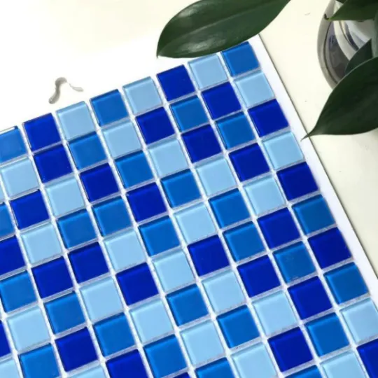 1m2 Gạch hồ bơi Mosaic Thủy tinh trộn 3 màu xanh 25x25mm MST25029