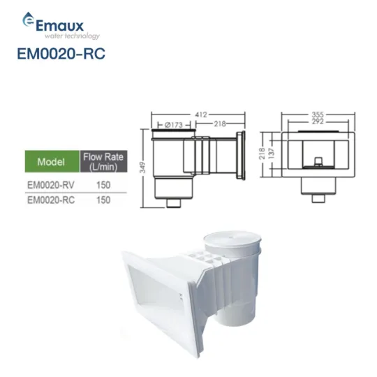 Hộp thu nước mặt hồ bơi Emaux EM0020-RC, Skimmer bể bơi, Thu nước mặt bể bơi