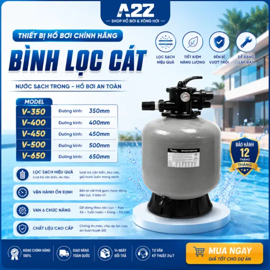[TB CHÍNH HÃNG] Bình Lọc Cát Hồ Bơi Emaux V350 ~ V650 Kèm Van 6 Ngã, phù hợp hồ từ 30~200m3  - V450 - Hồ <= 95m3